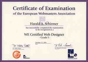 Certificate der Webmasters Europe (WE)