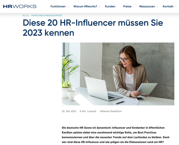 Harald Schirmer einer der Top 20 HR Influencer 2023 von HRworks